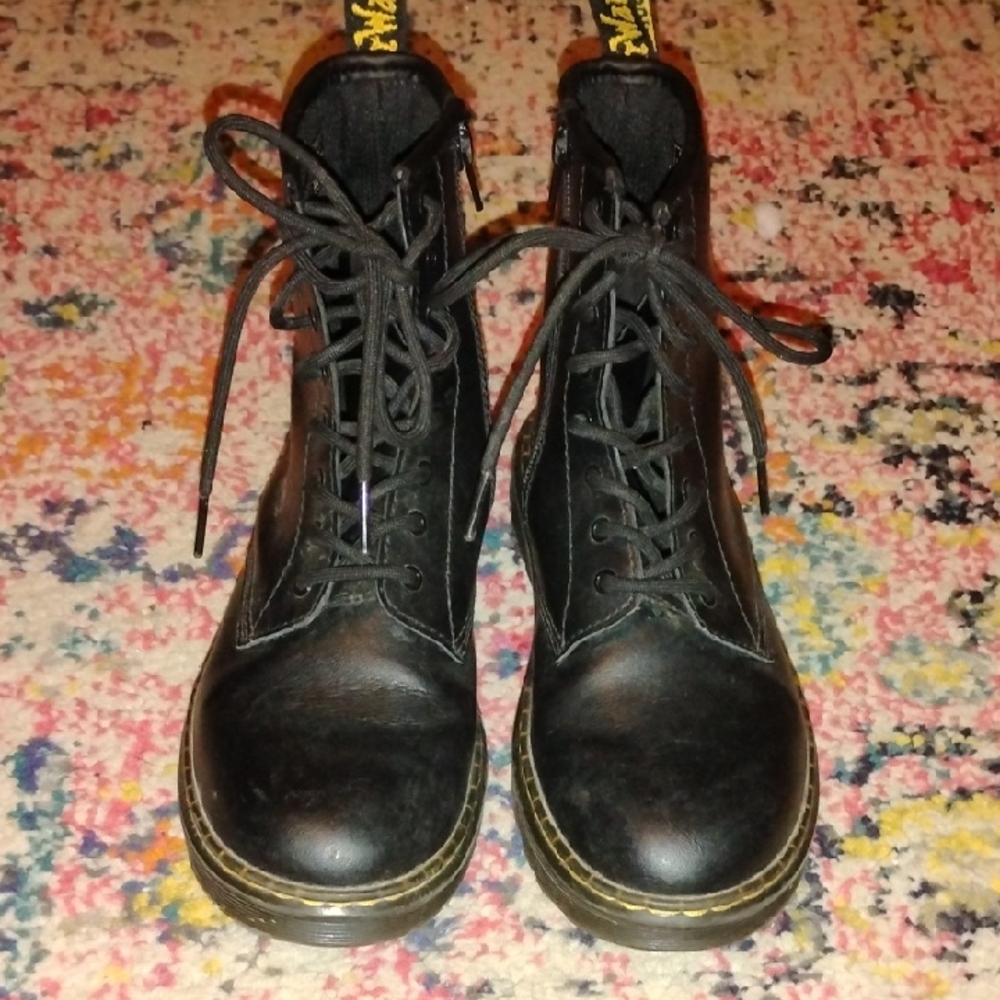 Dr. Martens Black Leather Lace-Up Ankle Boots With Zipper